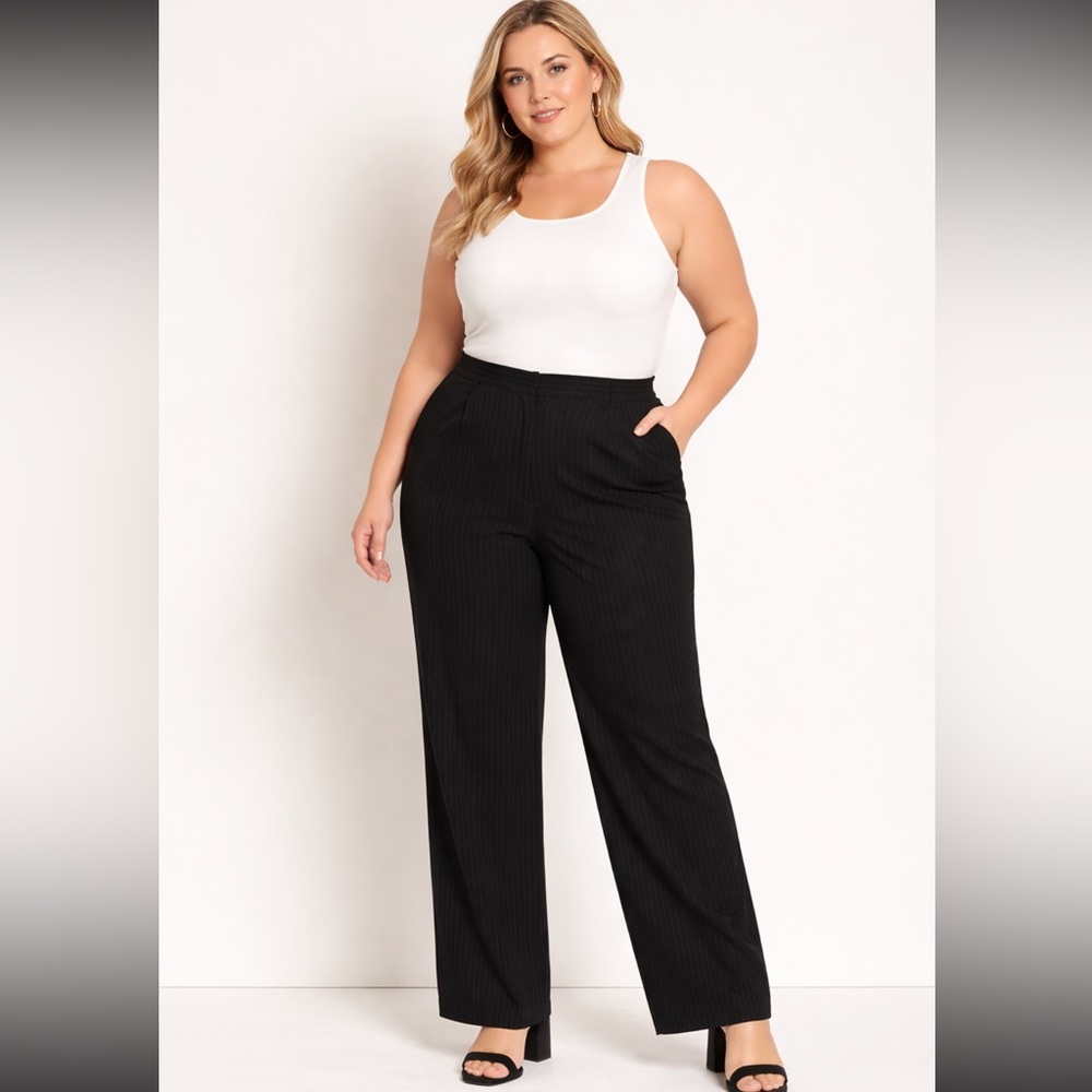 Black Wide-Leg Pinstripe Dress Pants – Women’s - Size 16